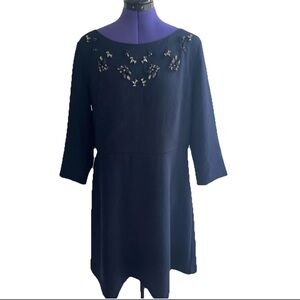 Banana Republic Jewel Embellished Navy Sheath Dress 3/4 Sleeve 14P Petite NWT